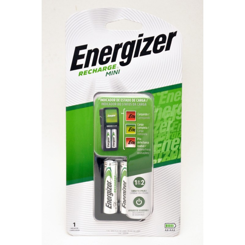 Cargador Energizer para Baterías, soporta hasta 2 AA/AAA con 2 Baterías AA.